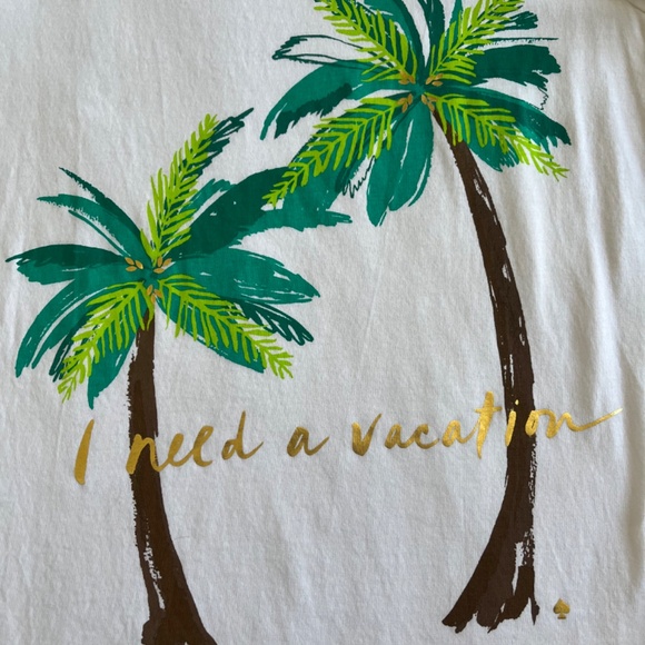 Kate Spade "I need a vacation" Palm Tree Leaves Cotton Casual T-shirt Top - Picture 6 of 9